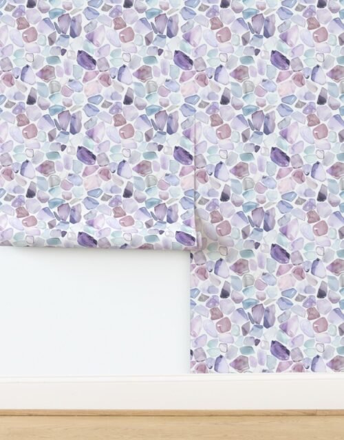 Lavender and Blue Shards of Tumbled and Scattered Watercolor Seaglass Wallpaper