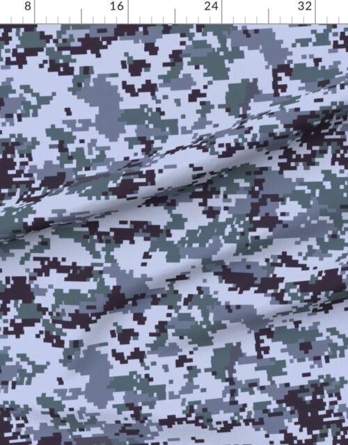 Fabric in Digital Camouflage Pixellated Swatches of Slate Grey Navy Blue and Black Fabric