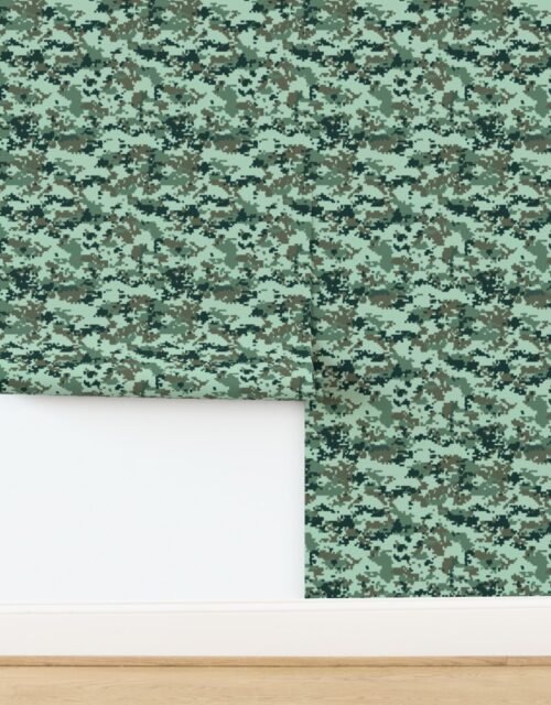 Digital Camouflage Pixellated Swatches of Forest Green Sage Green Olive Wallpaper