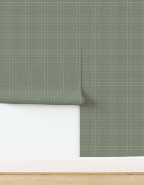 1 Inch Grid Line Pattern with White Lines on Sage Green Wallpaper