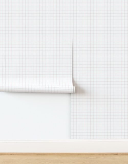 1 Inch Grid Line Pattern with Blush Pink Lines on White Wallpaper