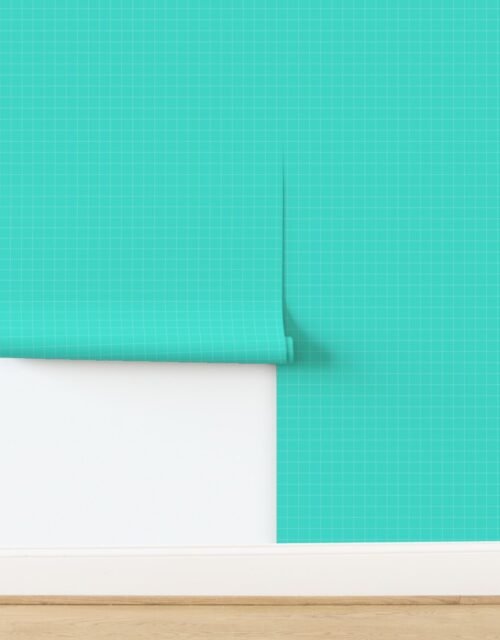 1 Inch Grid Line Pattern with White Lines on Turquoise Wallpaper