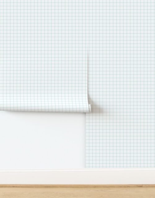 1 Inch Grid Line Pattern with Teal Lines on White Wallpaper