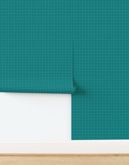 1 Inch Grid Line Pattern with White Lines on Teal Wallpaper