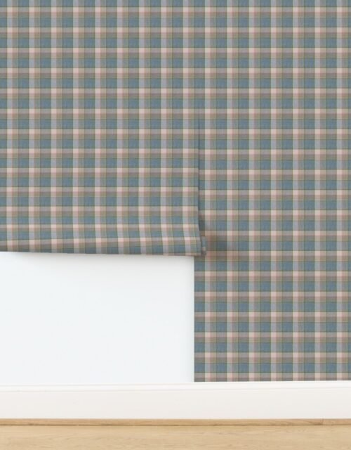 Weathered Wool Scottish Christmas Tartan with Light Blue and Pink Highlight Wallpaper