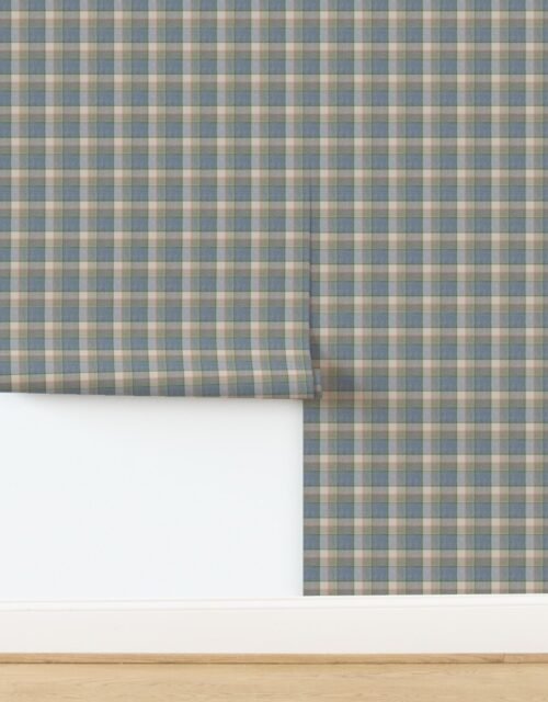 Weathered Wool Scottish Christmas Tartan with Frosty Blue and Soft Beige Wallpaper