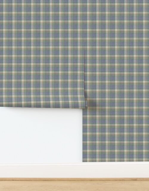 Weathered Wool Scottish Christmas Tartan with Soft Blue and Green Highlight Wallpaper