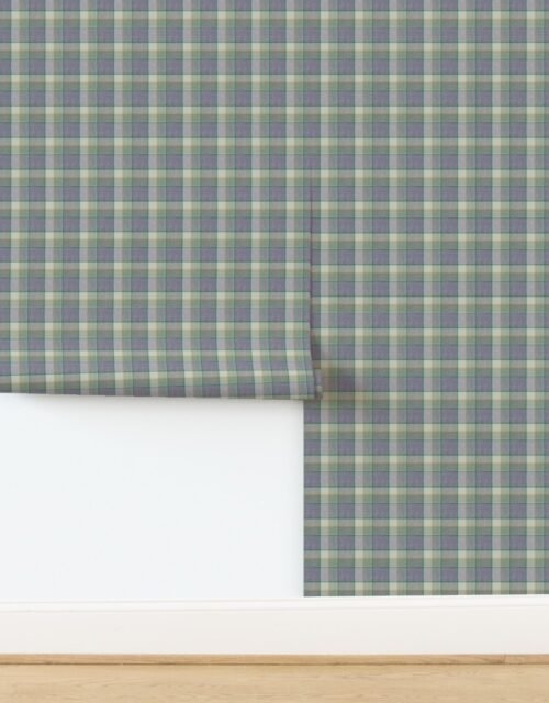 Weathered Wool Scottish Christmas Tartan with Sage Green and Soft Blue Wallpaper