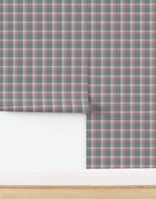 Weathered Wool Scottish Christmas Tartan with Sage Green and Soft Pink Wallpaper