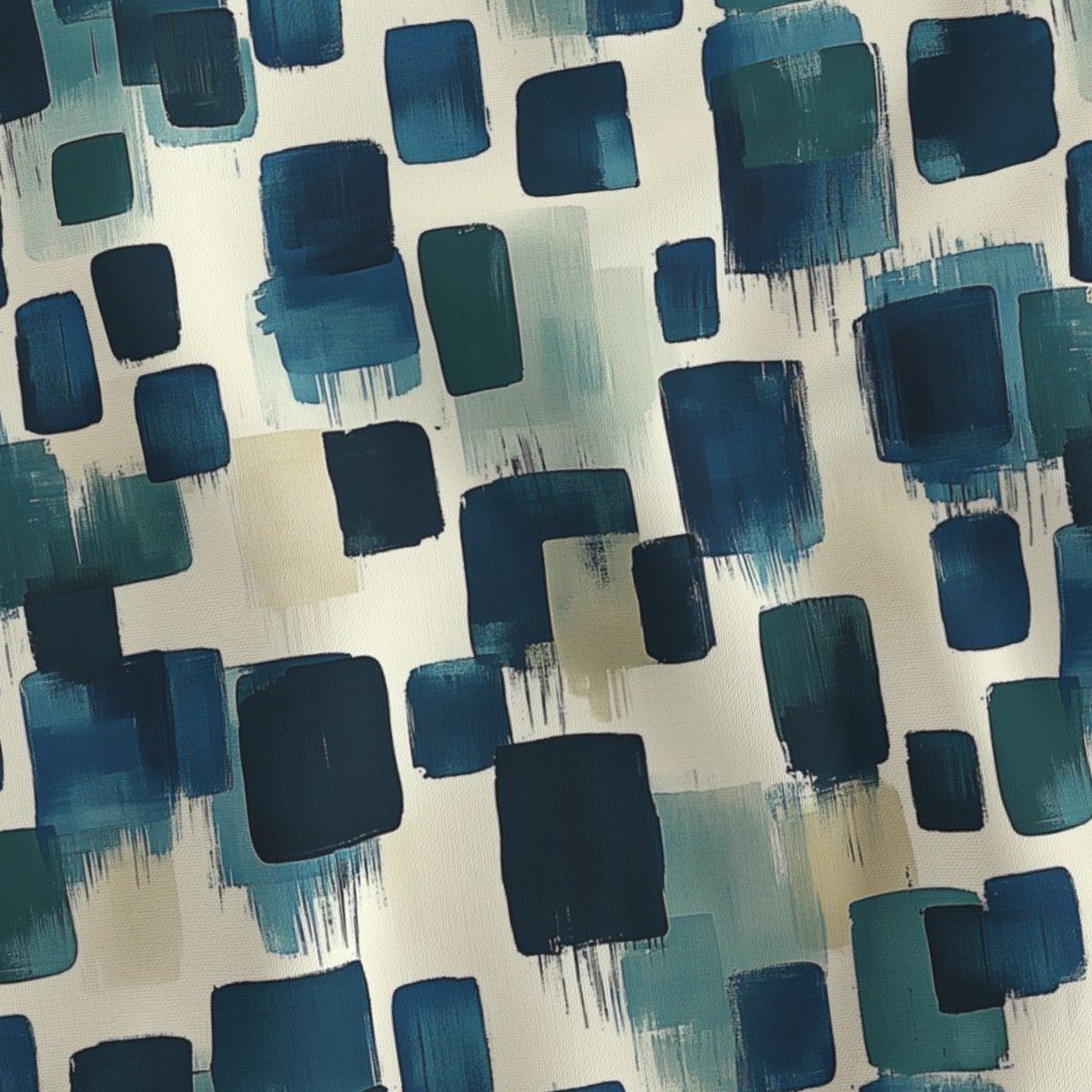 Abstract Brushstroke City Blocks in Deep Blue and Teal