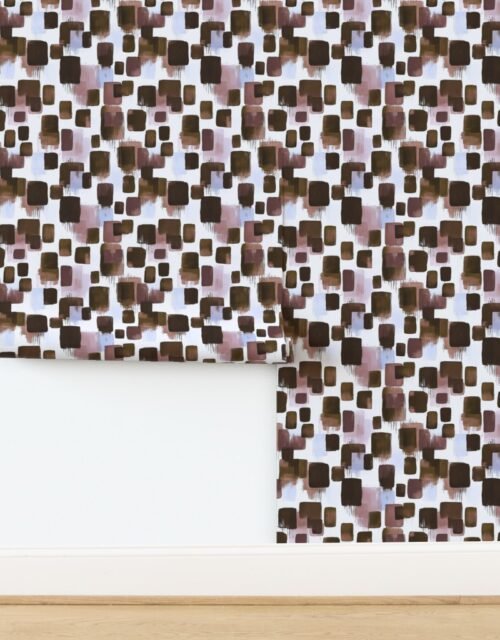 Abstract Earthy Brushstroke Blocks in Brown and Mauve Wallpaper