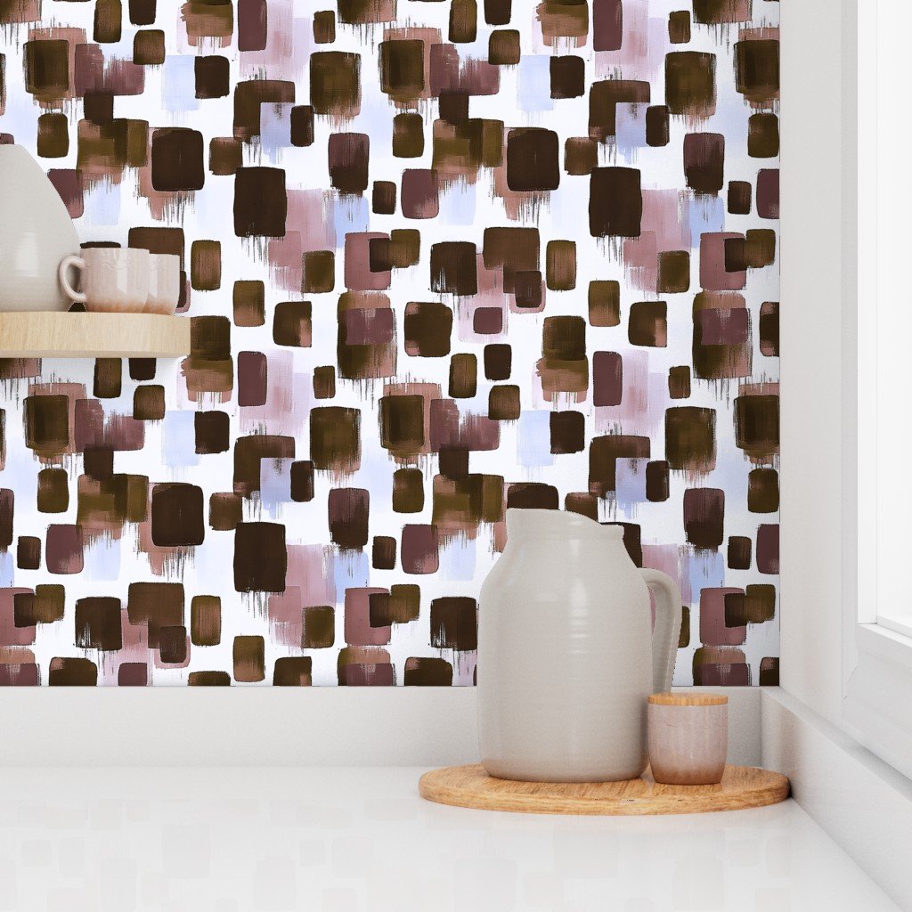 Abstract Earthy Brushstroke Blocks in Brown and Mauve Wallpaper
