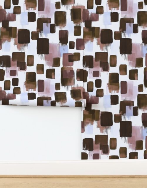 Large Abstract Earthy Brushstroke Blocks in Brown and Mauve Wallpaper