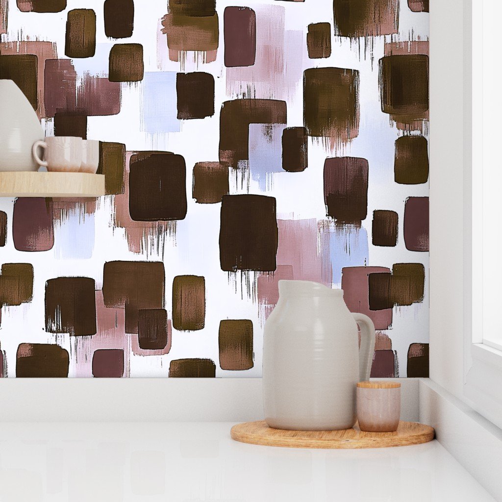 Large Abstract Earthy Brushstroke Blocks in Brown and Mauve Wallpaper