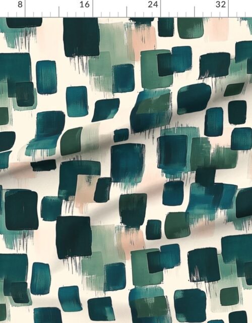 Large Abstract Earthy Brushstroke Blocks in Teal and Soft Peach