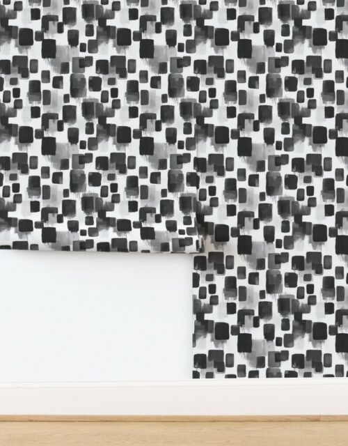 Abstract Monochrome Brushstroke Blocks in Black White and Gray Wallpaper