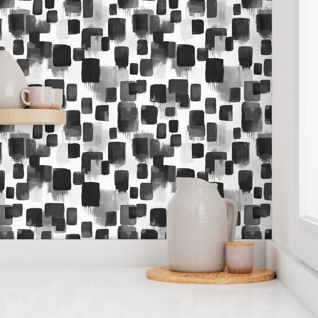Abstract Monochrome Brushstroke Blocks in Black White and Gray Wallpaper