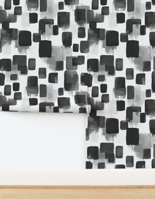 Large Abstract Monochrome Brushstroke Blocks in Black White and Gray Wallpaper