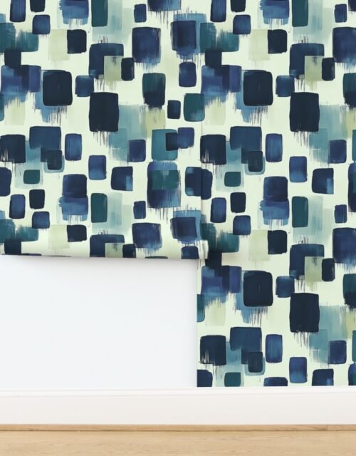Large Abstract Brushstroke Blocks in Navy Teal and Soft Cream Wallpaper