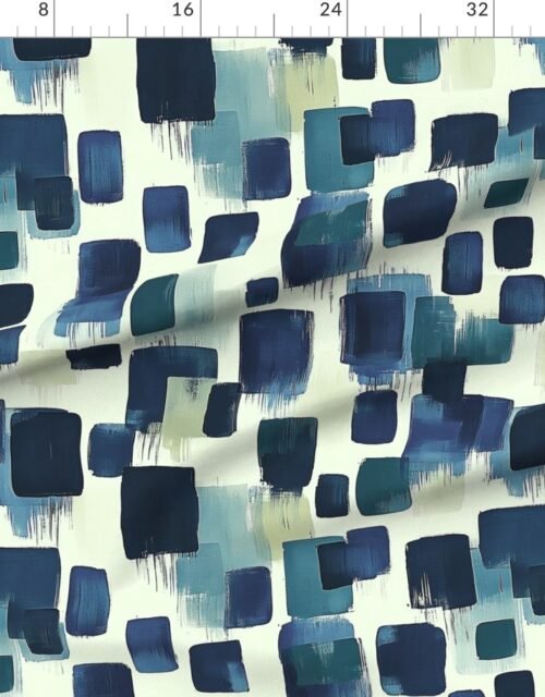 Large Abstract Brushstroke Blocks in Navy Teal and Soft Cream