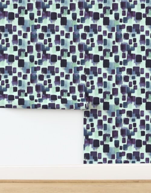 Abstract Brushstroke Blocks in Purple Teal and Soft Mint Wallpaper