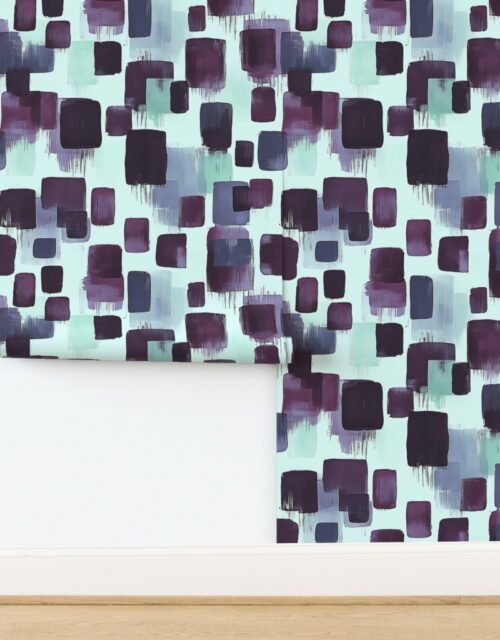 Large Abstract Brushstroke Blocks in Purple Teal and Soft Mint Wallpaper