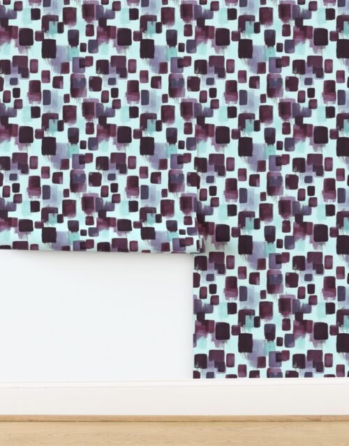 Abstract Brushstroke Blocks in Burgundy Teal and Soft Mint Wallpaper