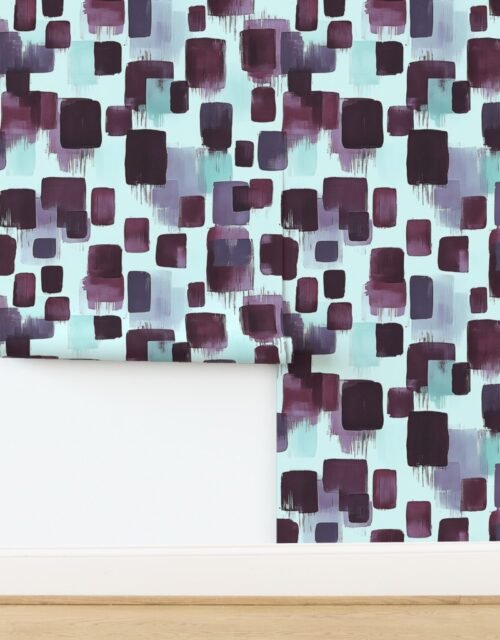 Large Abstract Brushstroke Blocks in Burgundy Teal and Soft Mint Wallpaper