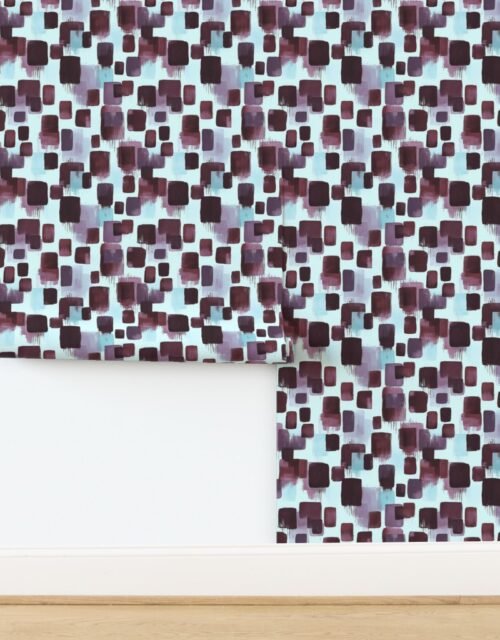 Abstract Brushstroke Blocks in Burgundy Lavender and Soft Mint Wallpaper
