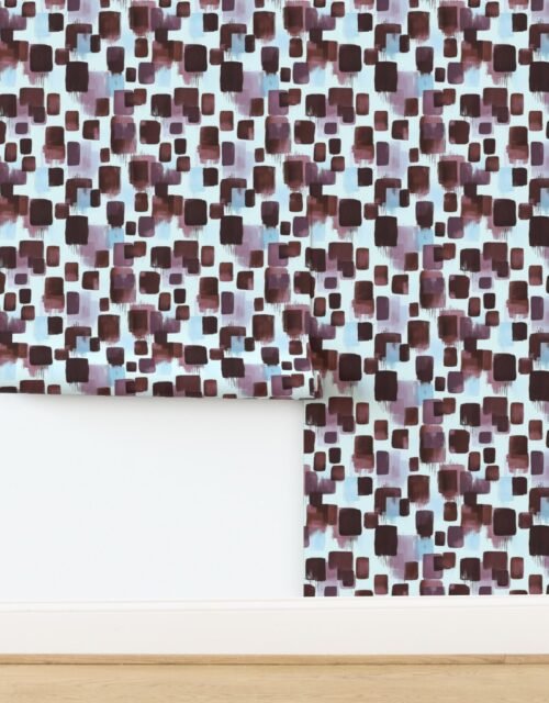 Abstract Brushstroke Blocks in Burgundy Lavender and Sky Blue Wallpaper