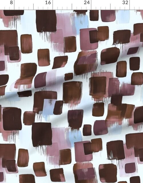 Large Abstract Brushstroke Blocks in Brown Rosewood and Sky Blue