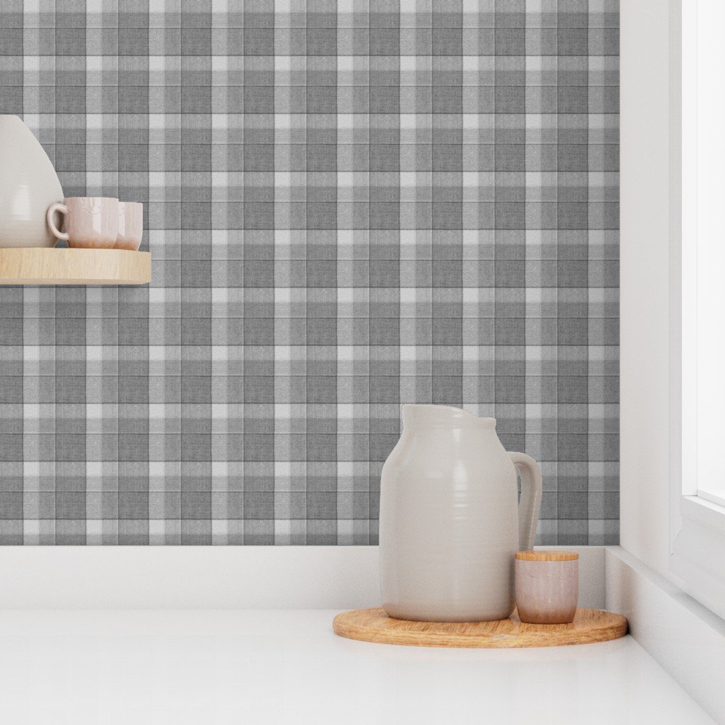 Weathered Wool Scottish Christmas Tartan with Frosty Gray and White Wallpaper