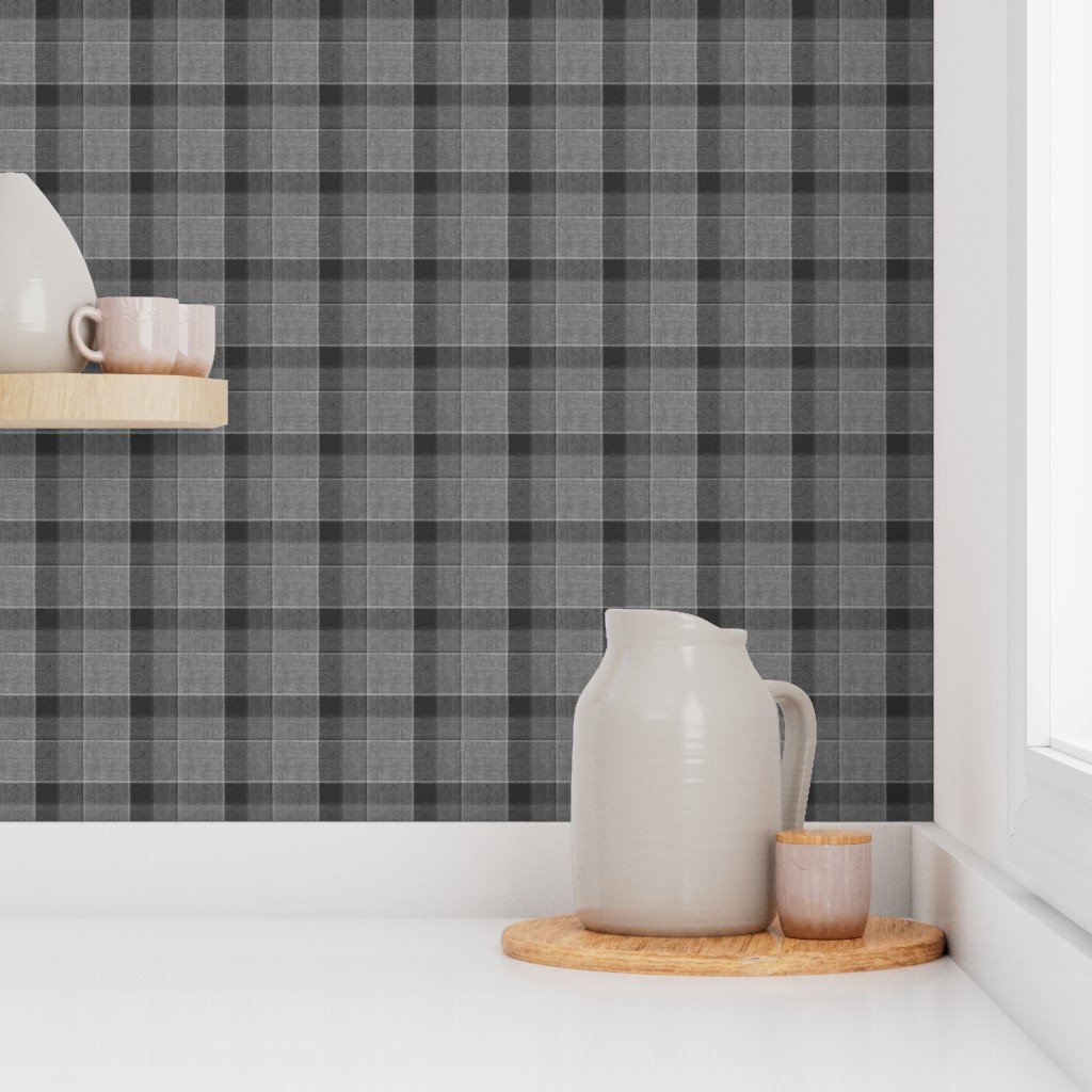Weathered Wool Scottish Christmas Tartan with Frosty Charcoal and Gray Wallpaper