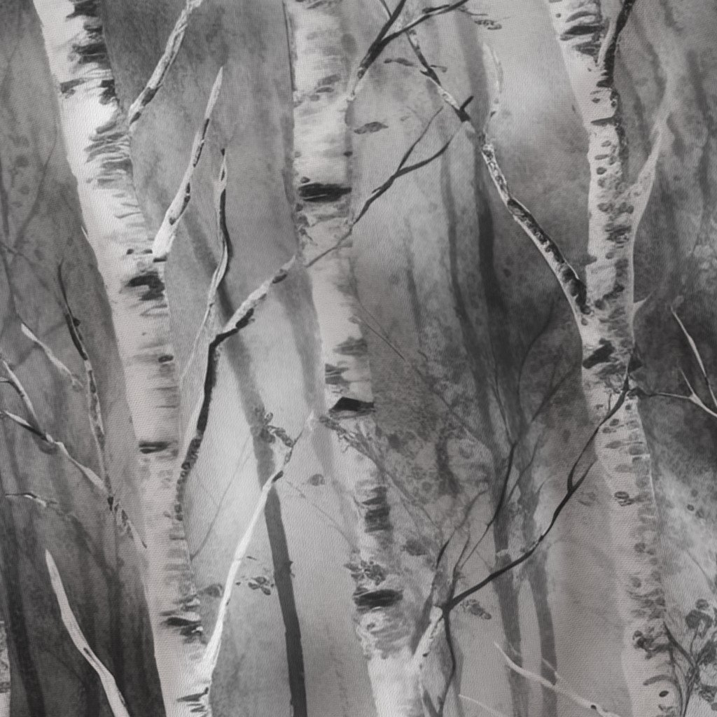 Endless Silver Birch Tree Dreamscape in Misty Black and White
