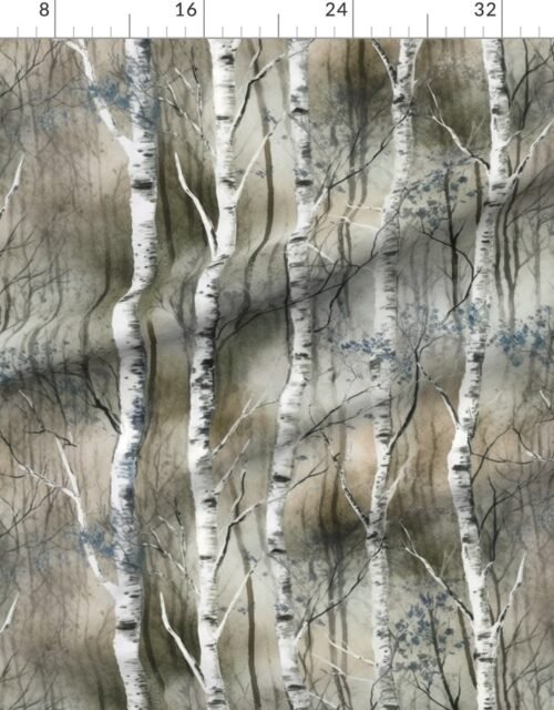 Endless Silver Birch Tree Dreamscape in Misty Brown and Blue