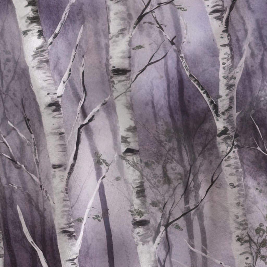 Endless Silver Birch Tree Dreamscape in Misty Purple and Green