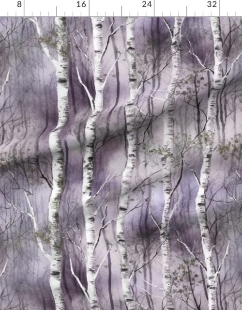 Endless Silver Birch Tree Dreamscape in Misty Purple and Green