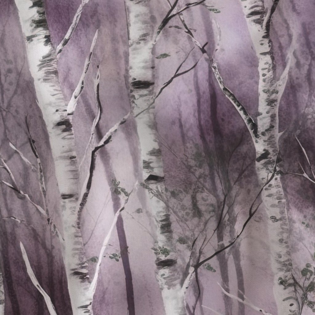 Endless Silver Birch Tree Dreamscape in Misty Lilac and Moss Green