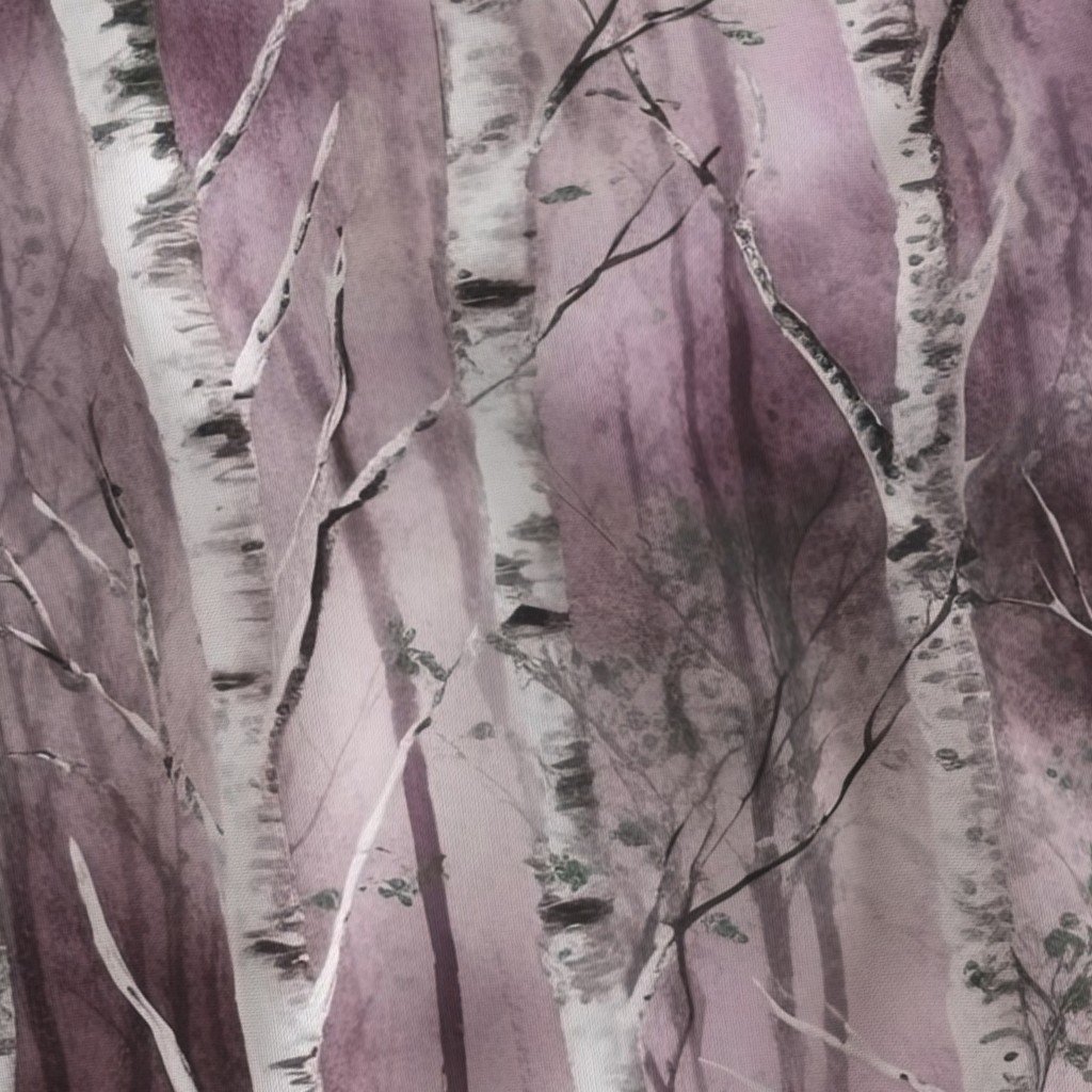 Endless Silver Birch Tree Dreamscape in Misty Rose and Moss Green