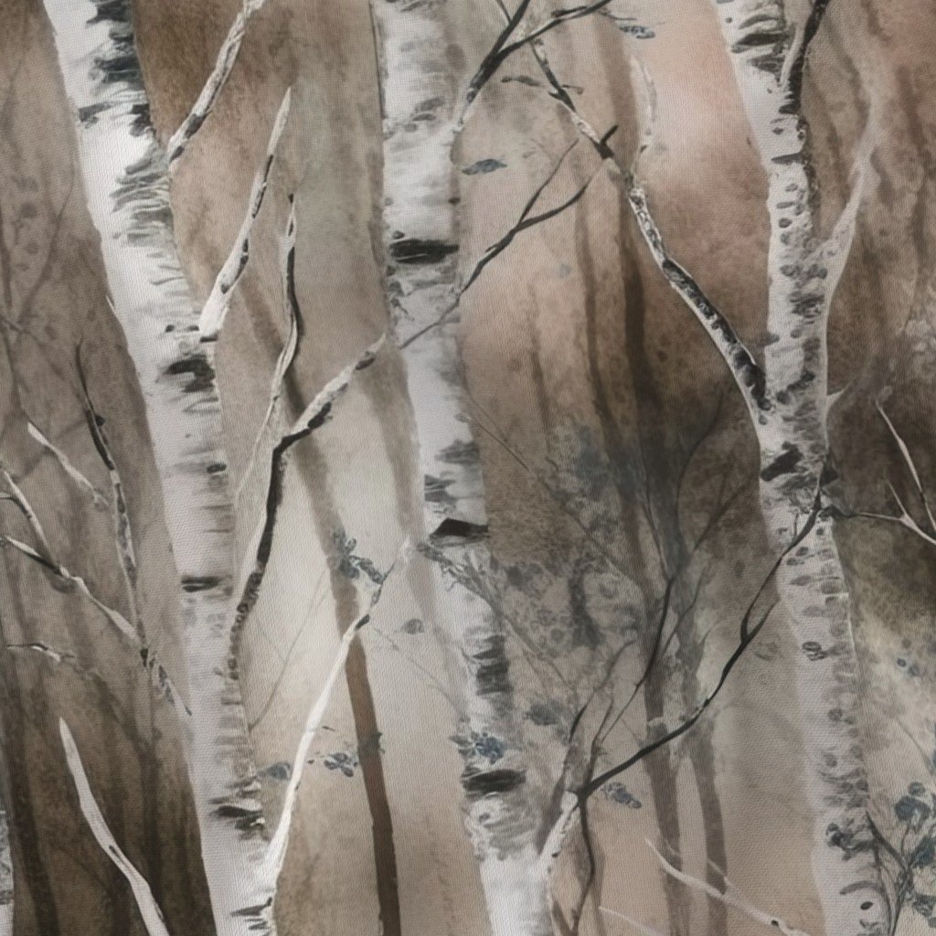 Endless Silver Birch Tree Dreamscape in Misty Taupe and Slate Blue