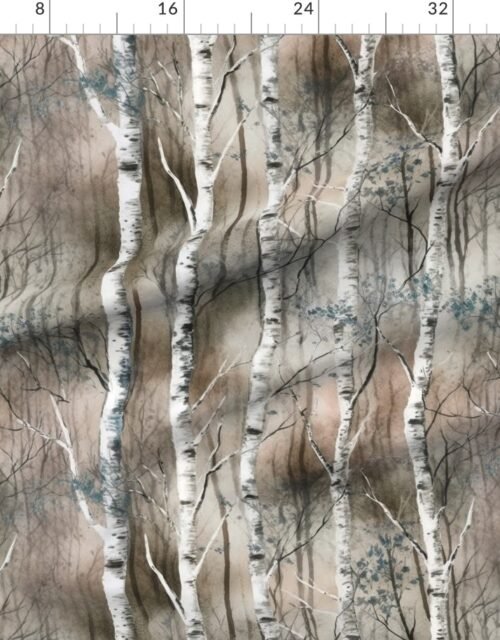 Endless Silver Birch Tree Dreamscape in Misty Taupe and Slate Blue