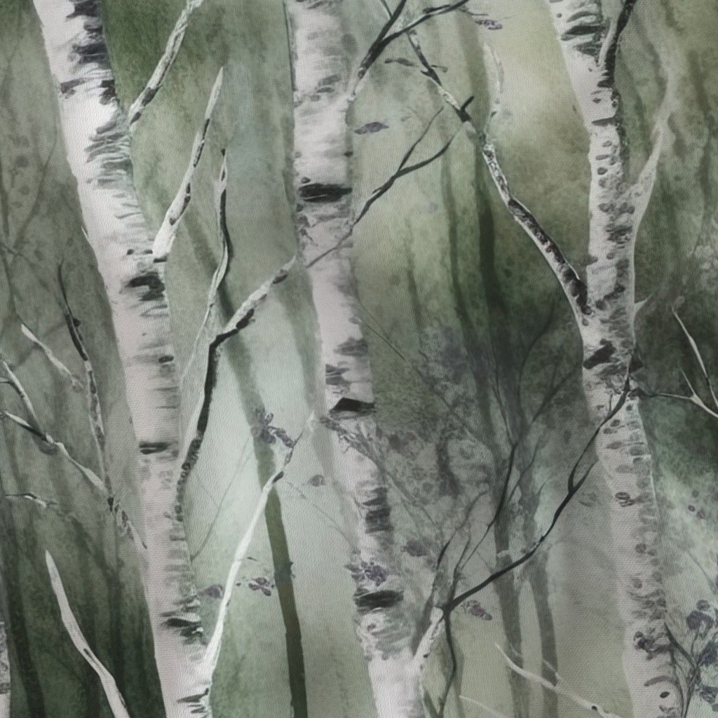 Endless Silver Birch Tree Dreamscape in Misty Green and Lavender