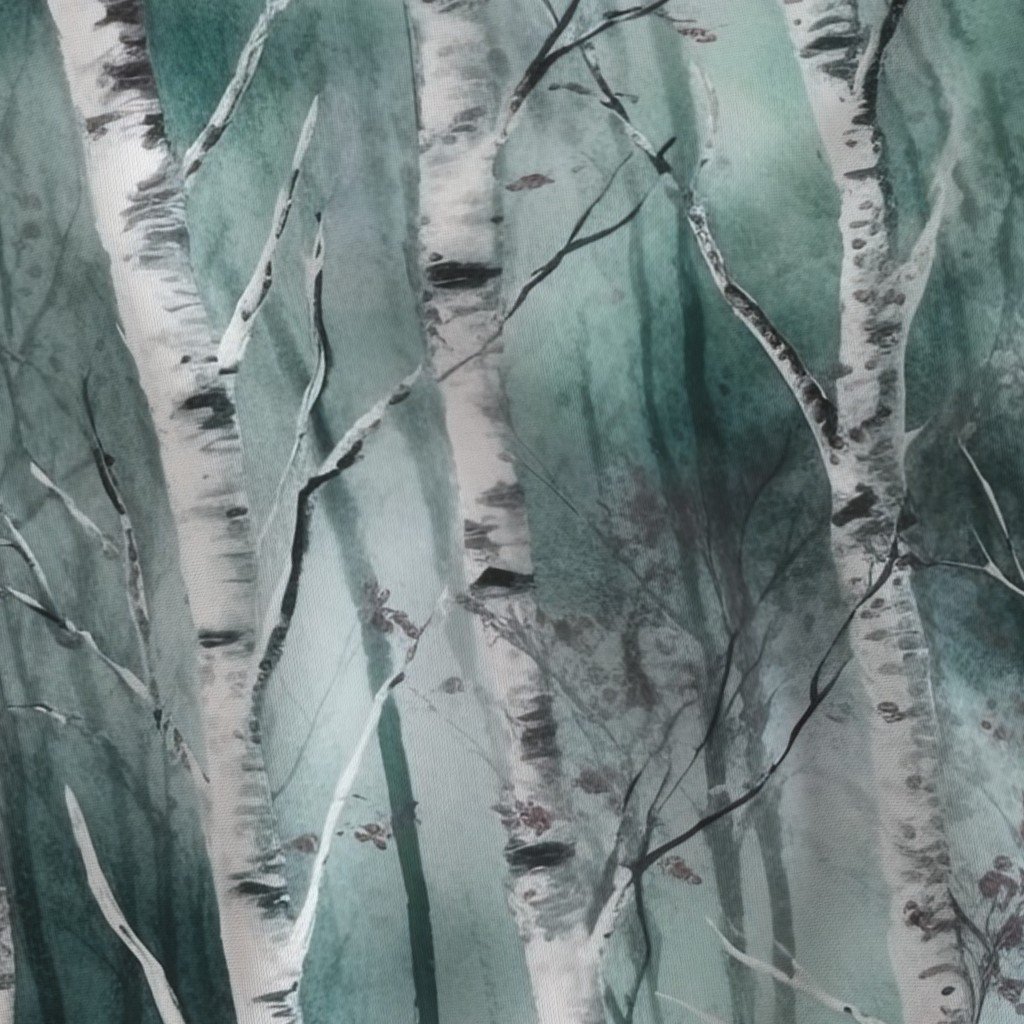 Endless Silver Birch Tree Dreamscape in Misty Green and Blush Pink