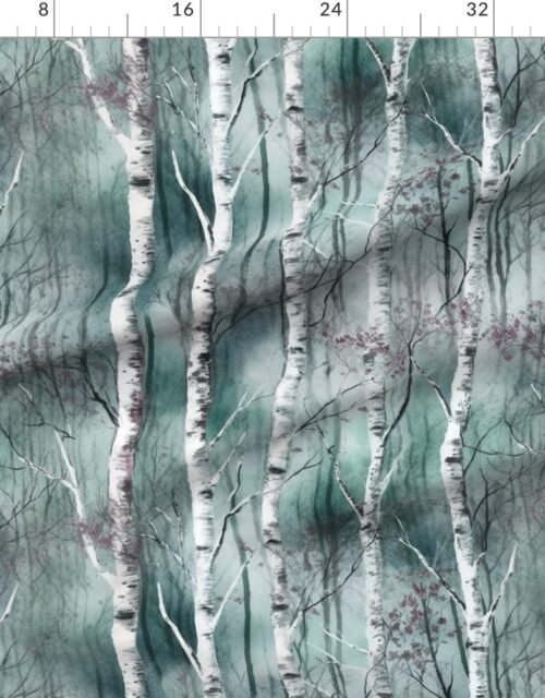 Endless Silver Birch Tree Dreamscape in Misty Green and Blush Pink