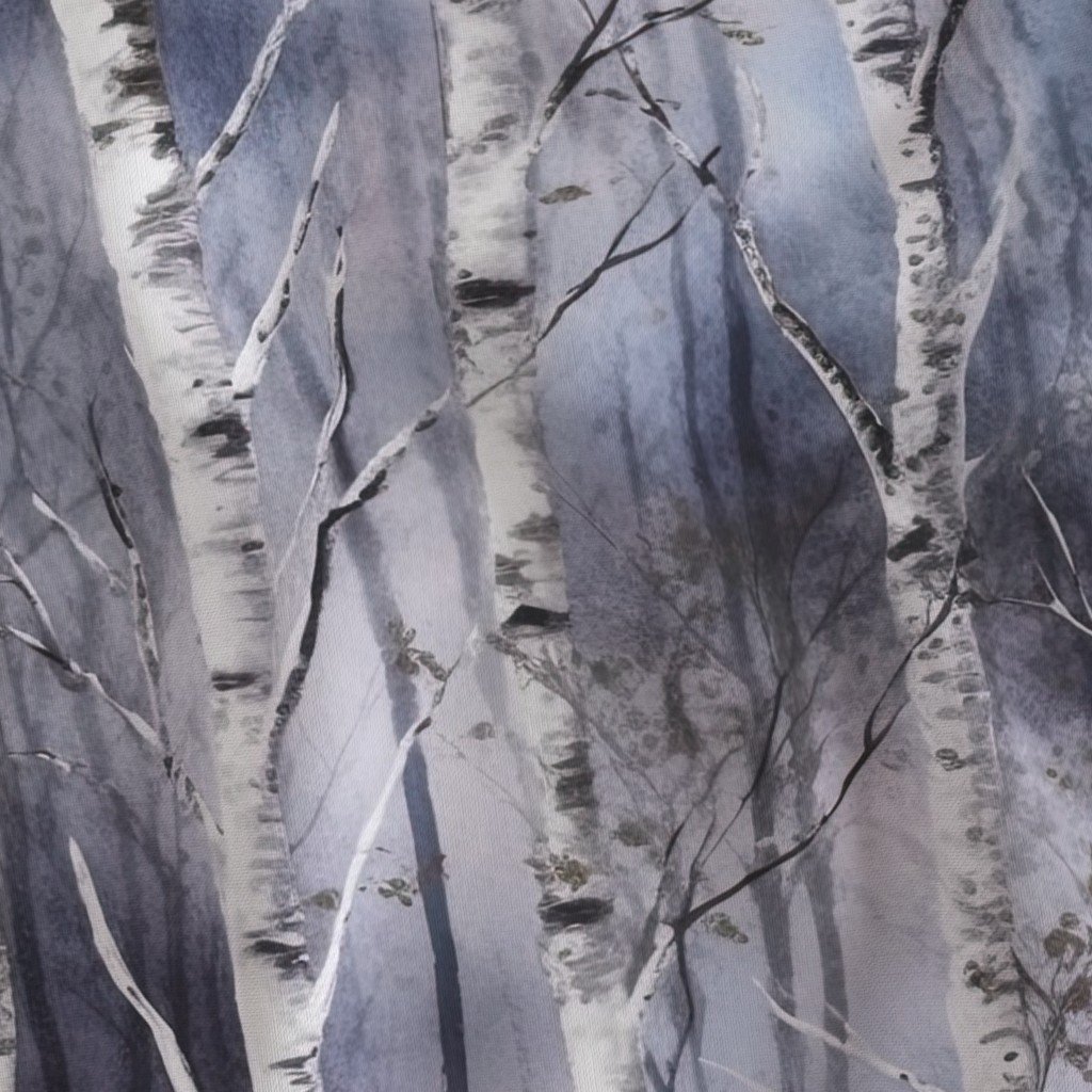 Endless Silver Birch Tree Dreamscape in Misty Blue and Brown