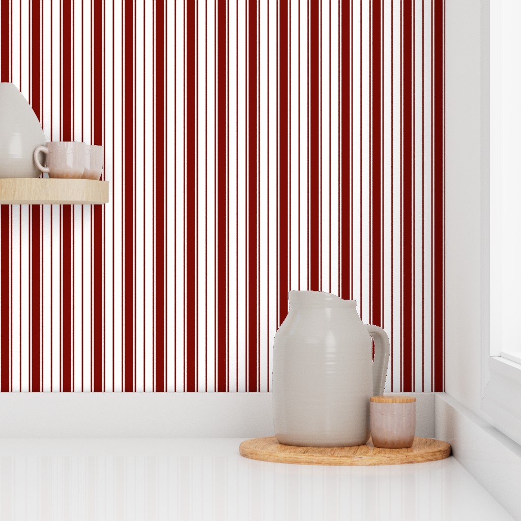 Bordeaux Red Ticking Stripe Design de Saint-Emilion Wallpaper