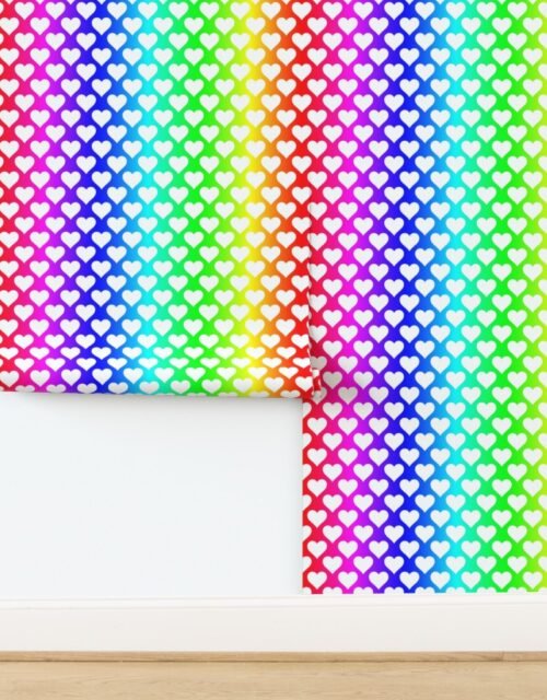 Rainbow Heart Symphony in Bold on White Wallpaper