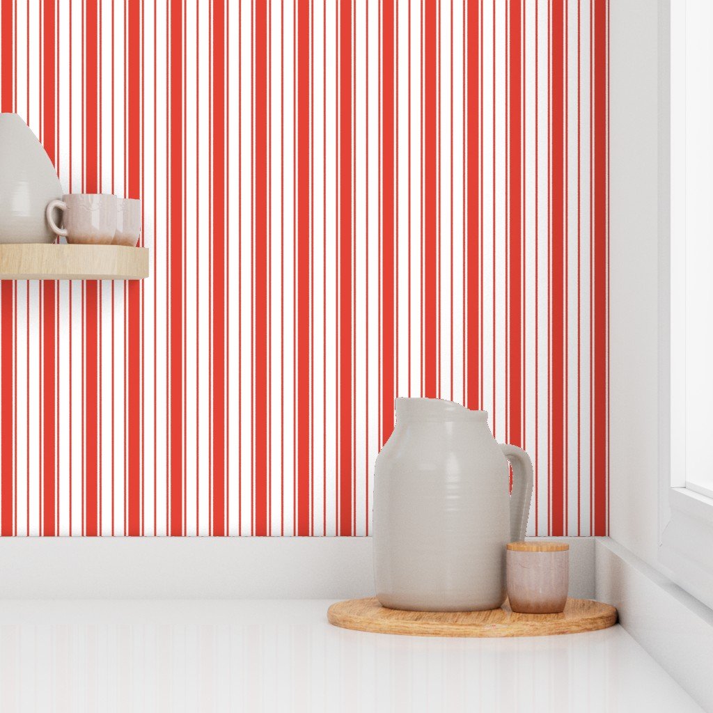 Vermillion Red Ticking Stripe Design de Toulouse Wallpaper