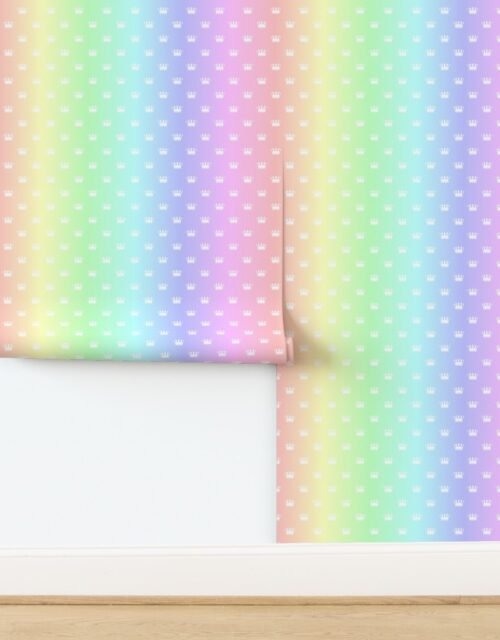Pastel Rainbow Crown Pattern - Regal Hues Collection Wallpaper
