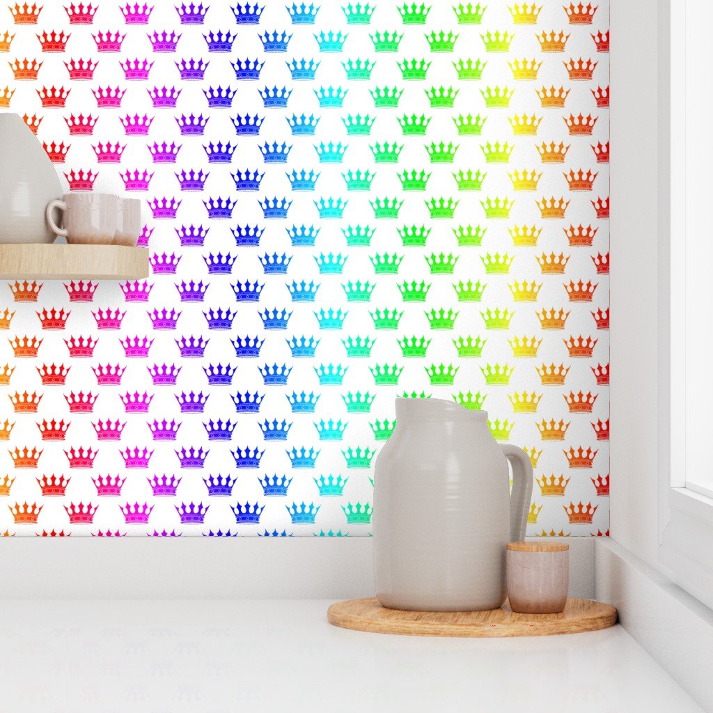 Vibrant Rainbow Crown Pattern – Regal Hues Collection Wallpaper